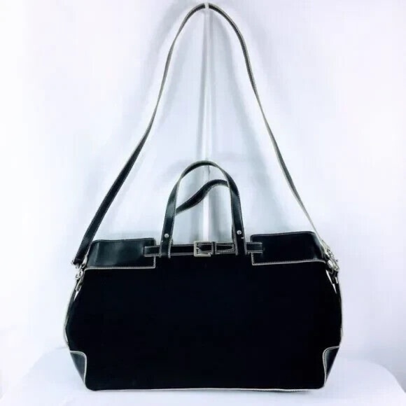 Etienne Aigner Vegan Leather Tote Black Crossbody Contrast Stitching Bag (40134) - Picture 2 of 9